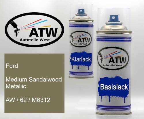 Ford, Medium Sandalwood Metallic, AW / 62 / M6312: 400ml Sprühdose + 400ml Klarlack - Set, von ATW Autoteile West.
